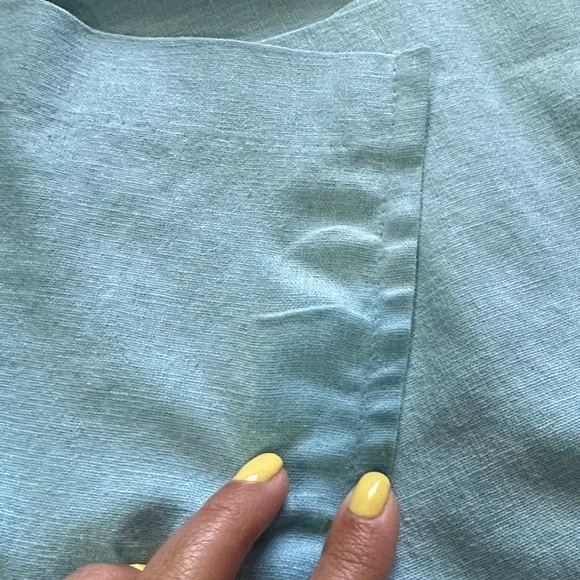 Vintage Scoop Neck Linen Blend Blue Sheath Midi Dress Sleeveless Tulips  XL - Picture 9 of 9